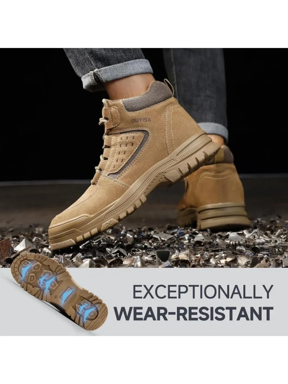 Men's Brown Splashproof Shoes Casual High Top Steel Toe Non Slip Hiking Boots